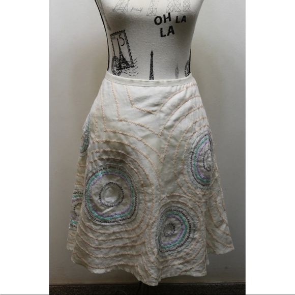 French Connection Women Skirt Ramie Cotton Lined Cream Sequins Beaded 30 - Picture 2 of 12